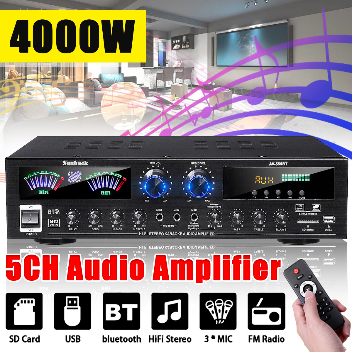 AV555BT 蓝牙功放迷你 HIFI 数字蓝牙音频功率放大器