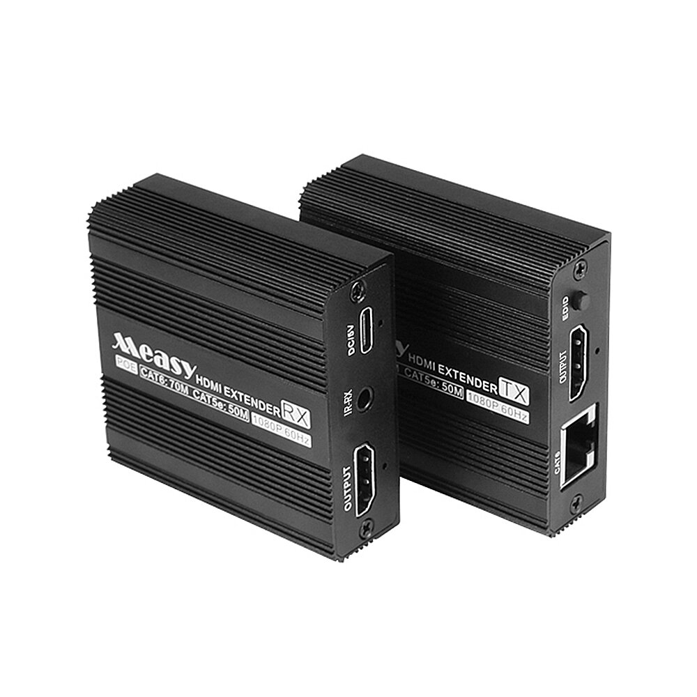 1080P 70米HDMI延长器 发射端+接收端套装 通过RJ45网线（CAT5E/6/7）传输 支持POE供电 双屏显示 红外回传 TCP/IP音频延长中继器 适用于PC/DVD/高清电视