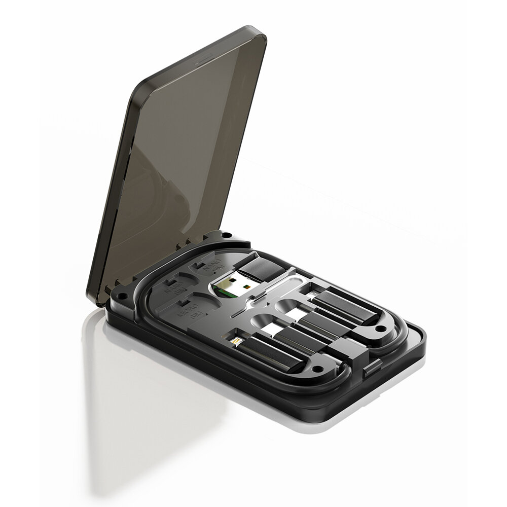 Essager 数据线收纳盒 4合1 USB-C转USB-C快充线 适用iPhone 14 Pro Max/小米Type-C线/Micro USB支架收纳盒
