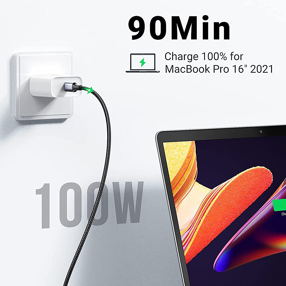 Pobod 100W Type-C转Type-C数据线 10Gbps高速传输 支持4K/8K视频输出 0.5米/1米/2米可选 适用手机/平板/电视 支持货到付款