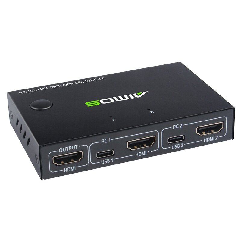 AIMOS USB HDMI KVM切换器 4K分屏器 双电脑共享切换器 支持键盘/鼠标/打印机 即插即用