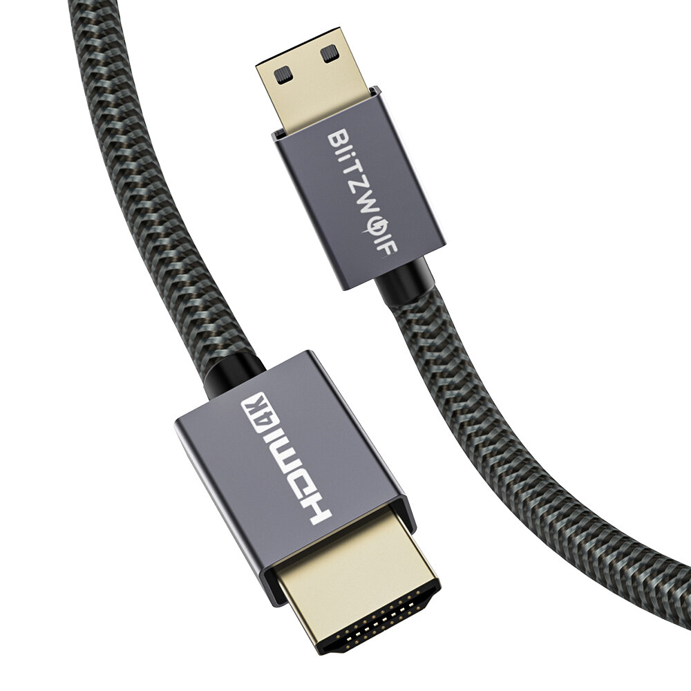BlitzWolf® BW-HDC4 4K高清Mini HDMI转HDMI线 1.2米 支持HDMI 2.0/4K×2K@60Hz/18Gbps传输 镀锡铜芯+编织外被支持货到付款