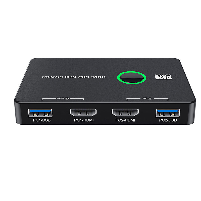 USB KVM切换器 双HDMI 2.0端口 二进一出 支持4K@60Hz 可共享键盘鼠标打印机及高清显示器