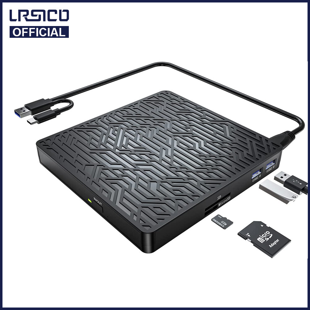 外置CD/DVD光驱 USB3.0/Type-C接口 带SD/TF卡槽 光盘刻录机 适用Mac/笔记本电脑