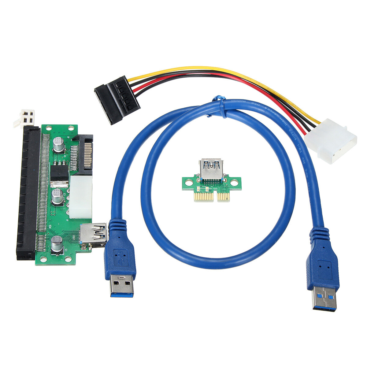 PCI-E 1X转16X扩展卡 USB3.0延长适配器 挖矿显卡转接卡 含SATA 15Pin转4Pin供电线