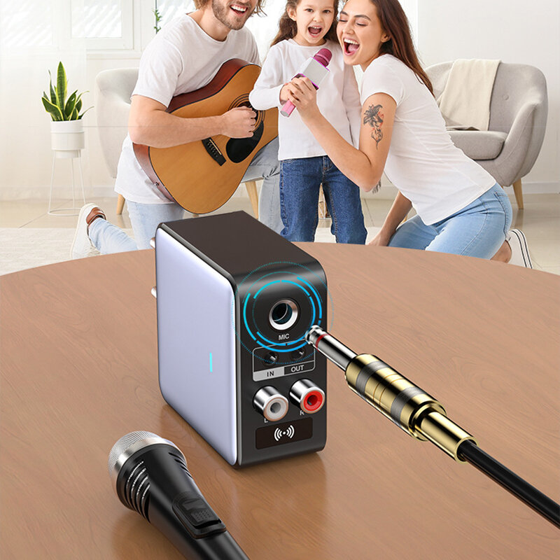 OMS-H6 蓝牙 5.3 音频发射接收器（3.5mm AUX/RCA/U 盘 / TF 卡 / USB/6.5mm 麦克风接口）K 歌 HiFi 立体声 EQ 无线适配器（欧标插头） 支持货到付款（COD）